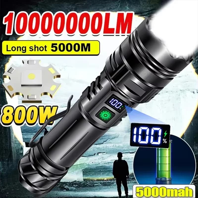 10000000LUMS GT10 Flashlight Super Bright Portable Ultra Power Long Range Tactical Torch Lamp Outdoor Emergency Camping Lantern