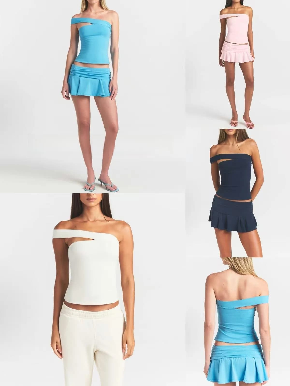 Summer 2026 Asymmetric One Shoulder Sleeveless Top And Short Skirt Set Women's Fashion Sexy Style Breathable Lightweight Cotton