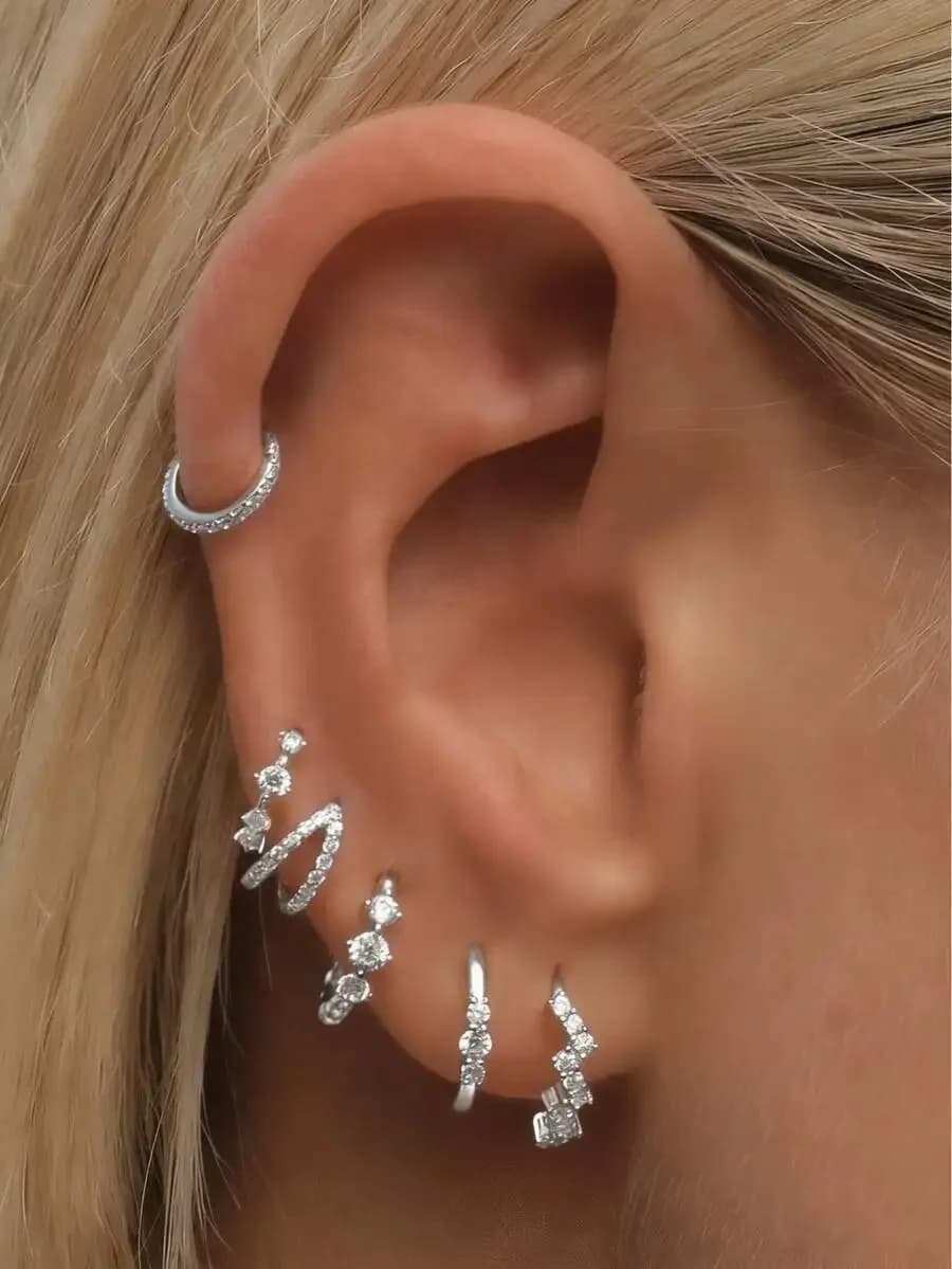 6pcs Set Minimalist Zirconia Asymmetric Stud Earrings For Women Daily Wear