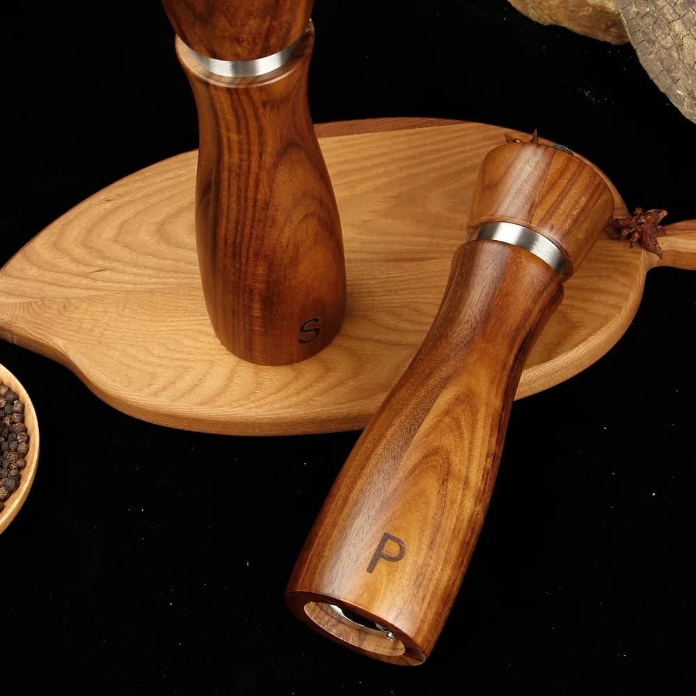 Set macina sale e pepe manuale in legno da 2 pezzi, regolabile, da 8 pollici, macina sale e pepe, ricarica, nucleo in ceramica, mulino per spezie, barbecue