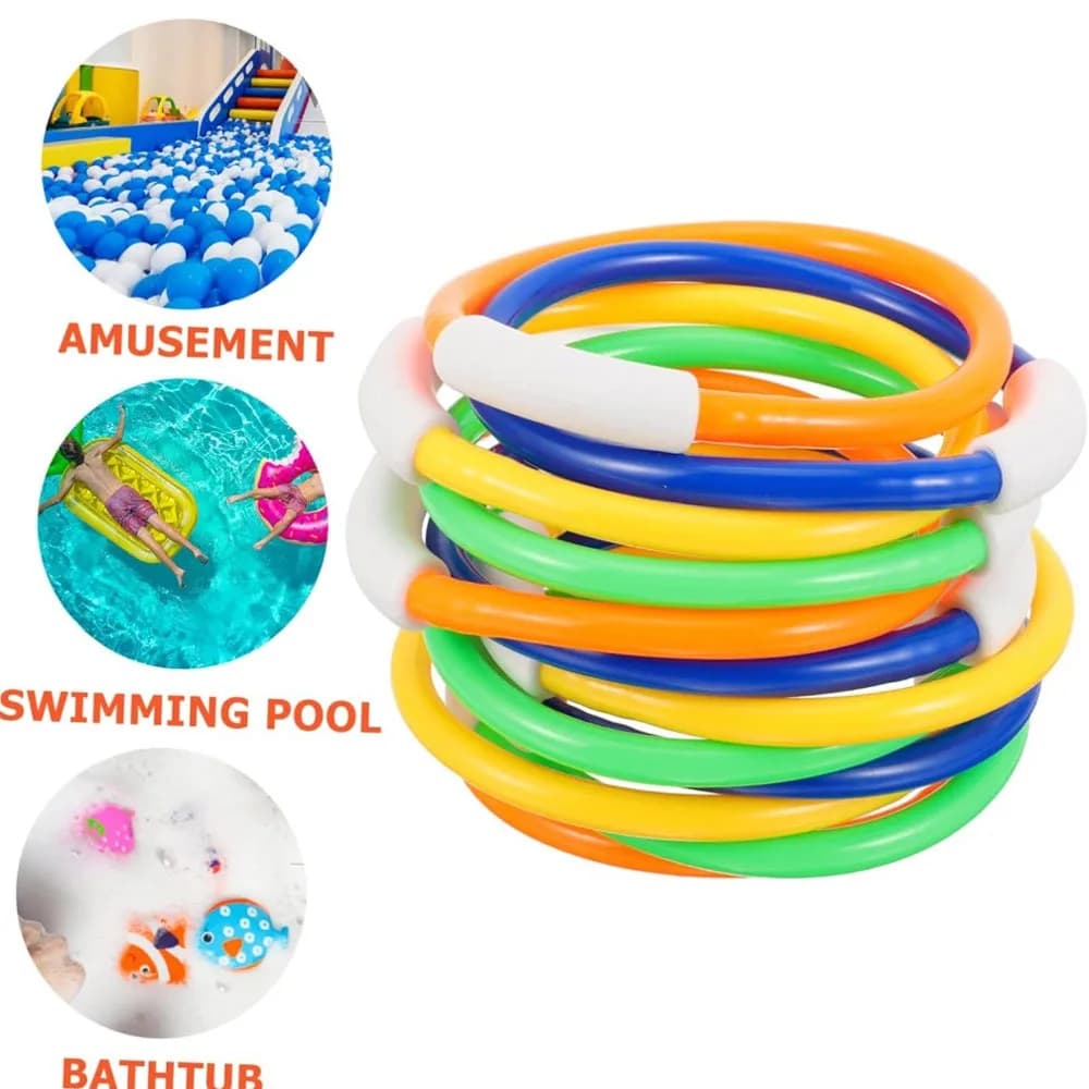 4 colored dive rings, for pool games - Water toys easily recognizable for swimming, diving and training for underwater recovery