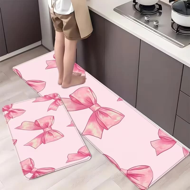 Affascinante tappetino da cucina con fiocco rosa Tappeti morbidi per il massimo comfort in casa antiscivolo morbido e confortevole, tappeto runner decorativo