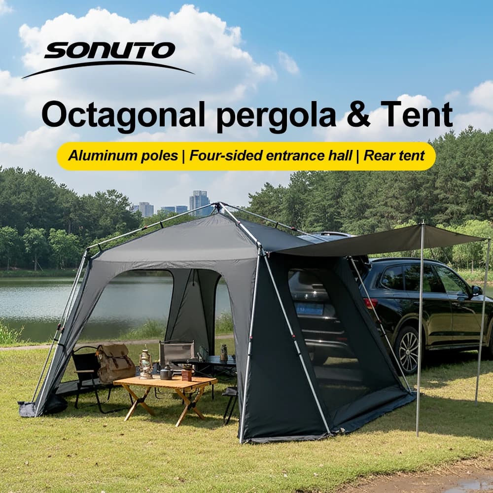 8.0 % Sonuto, Large Camping Tent for Families with Aluminum Frame, Windproof and Raincoat, Solar Beach Repair