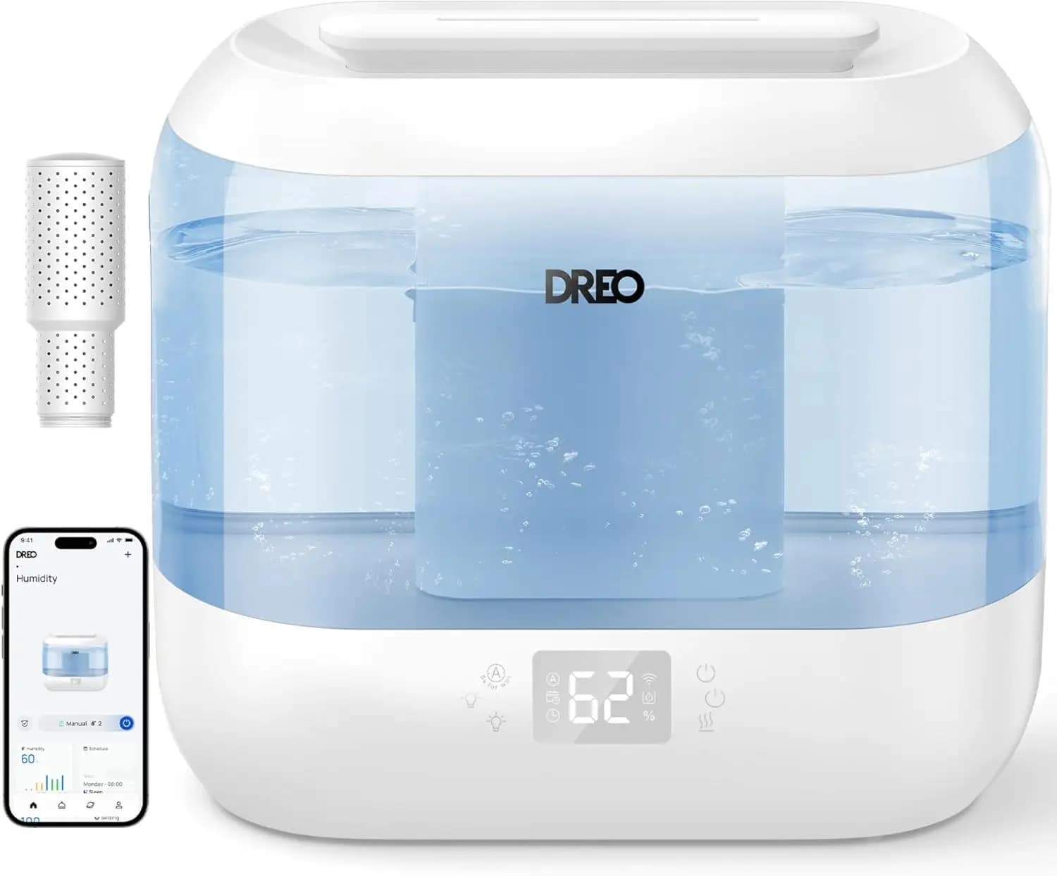 Umidificatore intelligente a nebbia fredda da 4 litri con riempimento dall'alto con diffusore di olio, luce notturna, autonomia 36 ore per camera da letto, scuola materna, ufficio