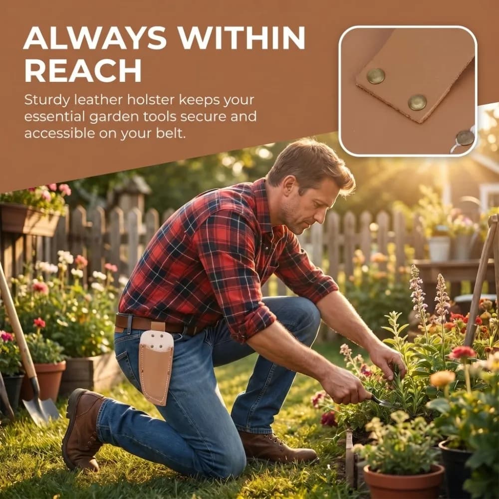 Borsa Porta Attrezzi da Giardinaggio in Pelle Resistente, Multifunzionale, Marrone/Rossa, per Forbici da Potatura e Utensili da Giardino