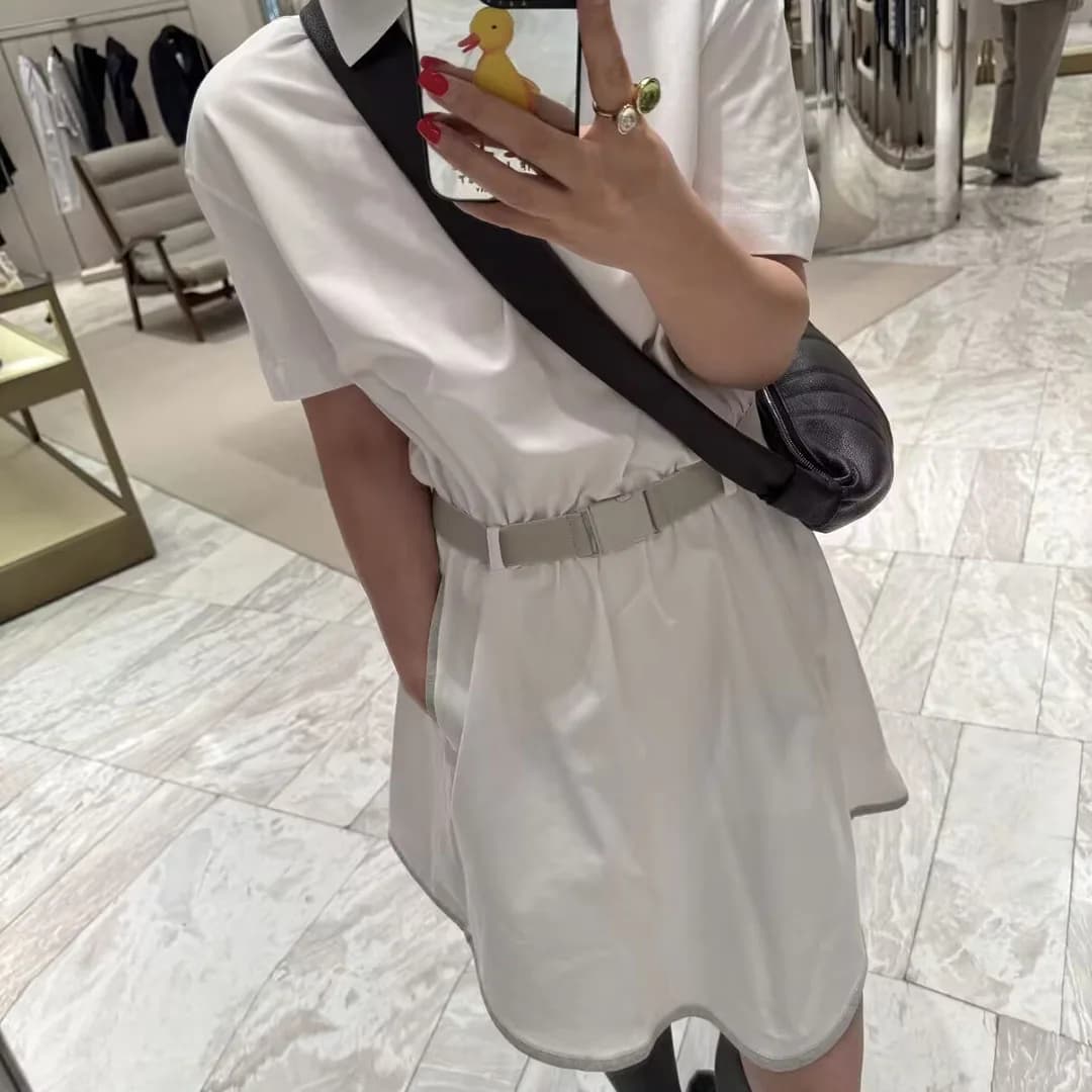 Nuovo Abito Bianco Estivo 2026 da Donna, Stile Old Money, Streetwear con Colletto, Maniche Corte, Vita Alta e Cintura, Vestito Casual