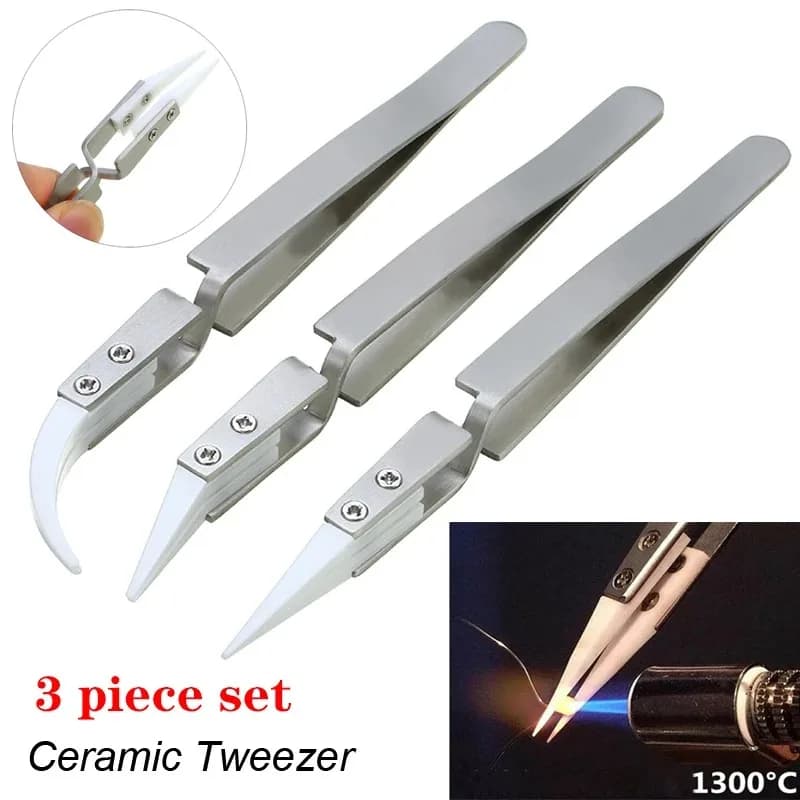 1/3-piece ceramic tip electronic welding pins, ceramic tweezers with antistatic acid-resistant chuck
