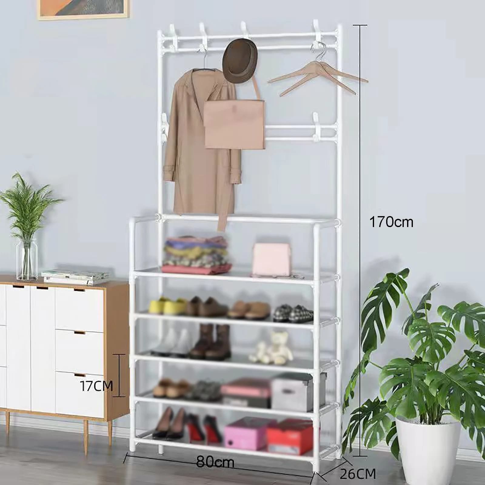 Appendiabiti e cappelli da pavimento a 4/5 strati da 80 cm Appendiabiti e scarpiera Scaffale per la casa integrato Ampio spazio per riporre oggetti