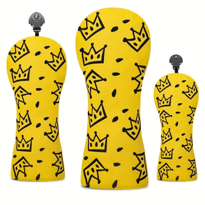 Cheese Crown golf club cover - Bright yellow with Swiss cheese design and black and white crown