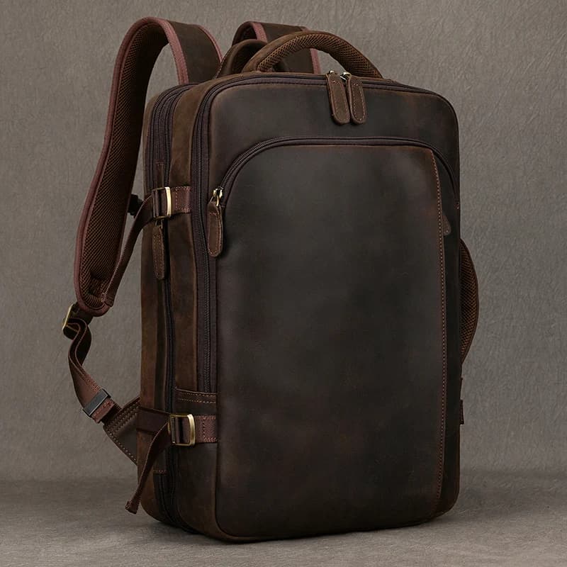 Zaino da uomo Vintage in pelle di cavallo pazzo zaino in pelle bovina zaino da viaggio classico grande 15.6 "borsa per Computer portatile da uomo