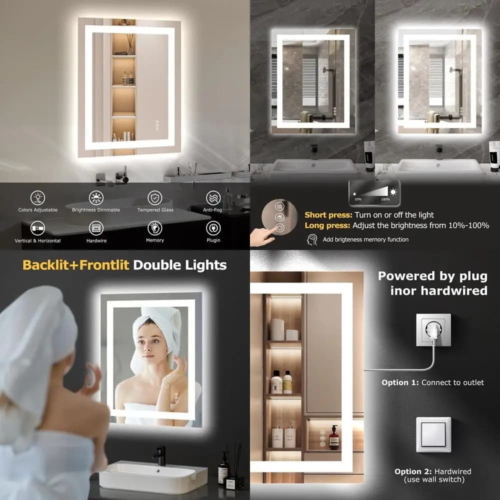 Specchio da Bagno a LED 24x30, Antiappannamento, Dimmerabile, Retroilluminato e Illuminato Frontalmente, Specchio Intelligente con Funzione Memoria, Infrangibile