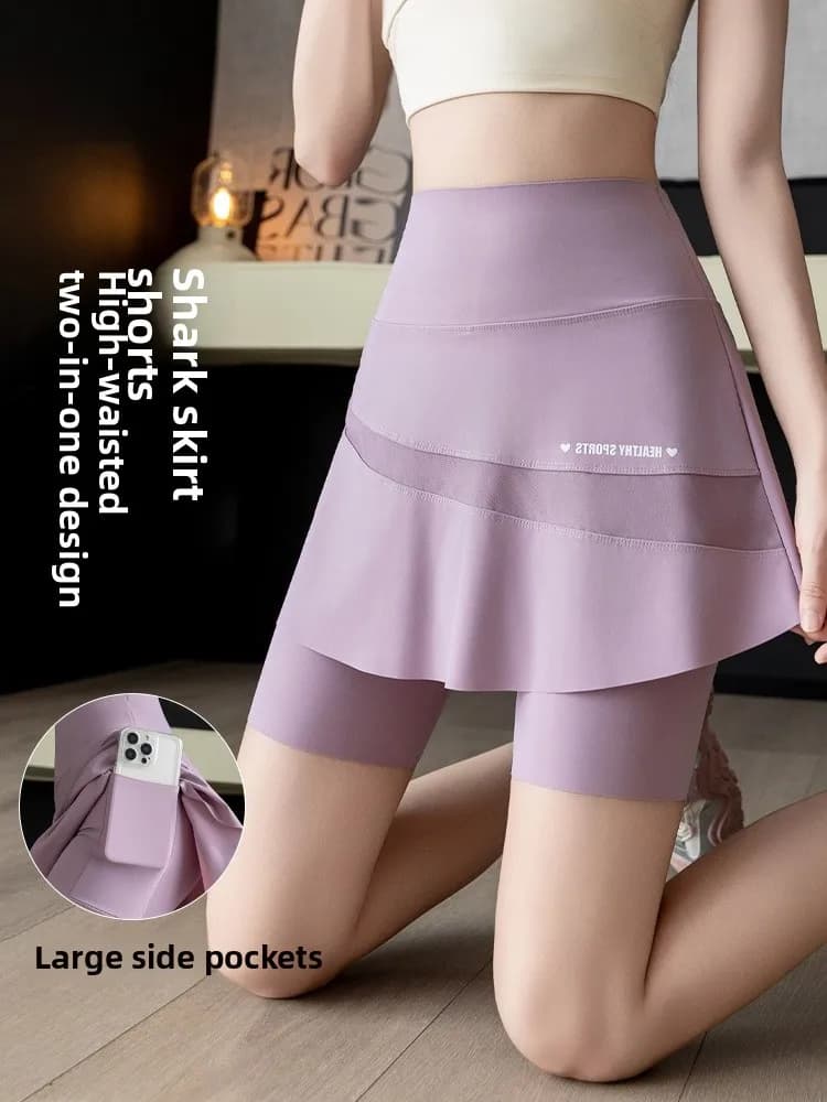Pantalone-Gonna Yoga a Vita Alta con Controllo Pancia Integrato e Effetto Push-Up, Strato Base Sportivo, Pezzo Unico