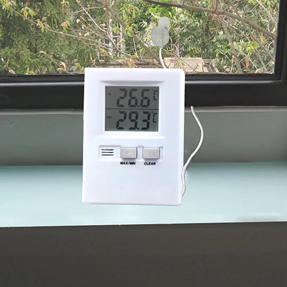 Digital Thermometer from Wall to Double Channel for Interior and Exterior with Support and Hole for Hanging, for Home and Office