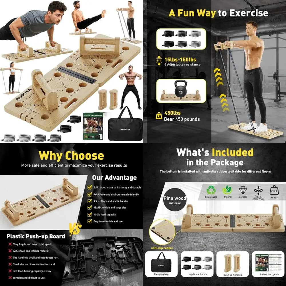 30 in 1 folder with resistance bands - Multi-flection table in thick pine wood for men and women, laptop for gym/home