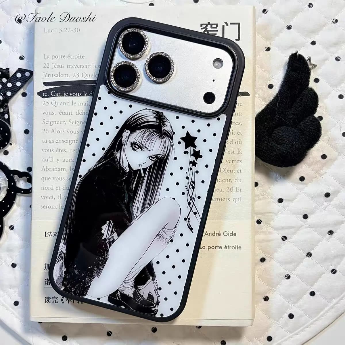 Cover per iPhone 17 16 15 14 13 12 11 PRO MAX PLUS AIR in resina con stampa anime Wave Point, stile giapponese Y2K