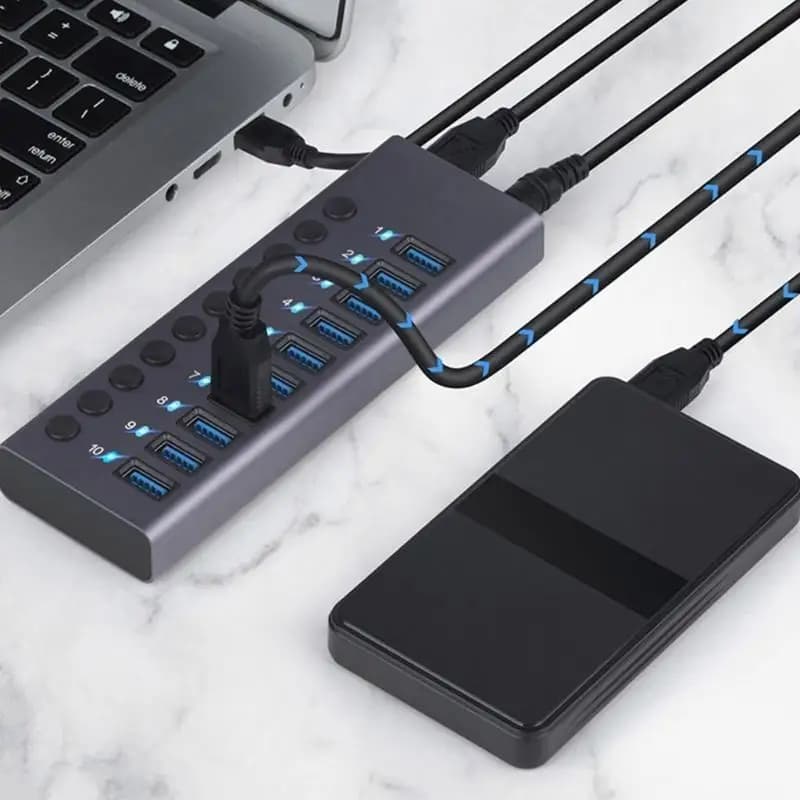 652F 10 in 1 USB Hub espande a 10 splitter USB della stazione docking USB da 10 porta sincronizzazione dei dati