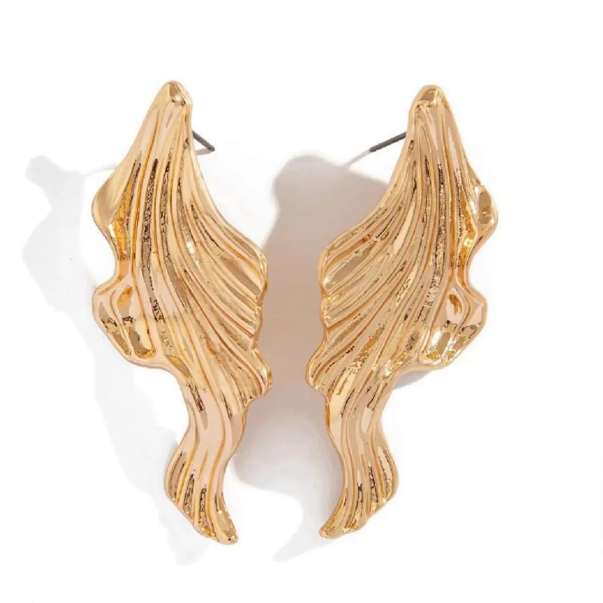 Textured Wavy Irregular Leaf Drop Earrings for Women Girls, Glossy Fluid Shape Golden Dangle Ear Jewelry, Minimalist Artistic Lightweight Accessories for Daily Office, Dating, Wedding, Holiday and Cocktail Party Outfits