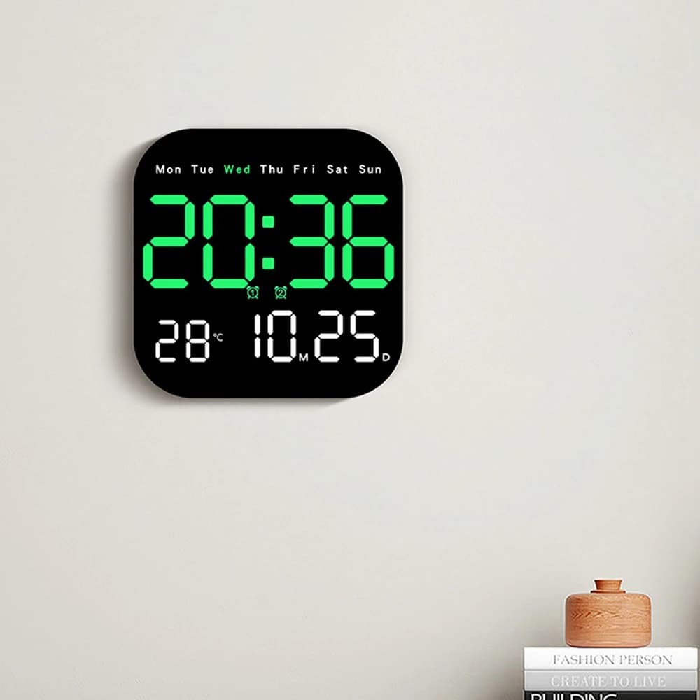Orologi da parete digitali Temperatura Data Settimana Dispaly Orologio da tavolo elettronico 12/24 ore Sveglia a LED a parete Telecomando
