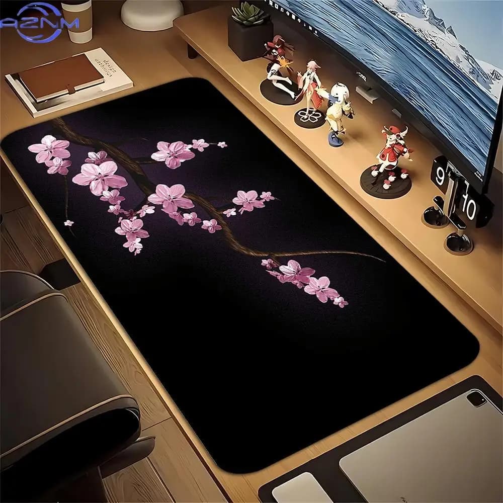 Large XXL Gaming Mouse Pad Desk Mat Keyboard Pad Minimal Pink Sakura Japanese Floral Print Non Slip Rubber mousepad Gamer Office