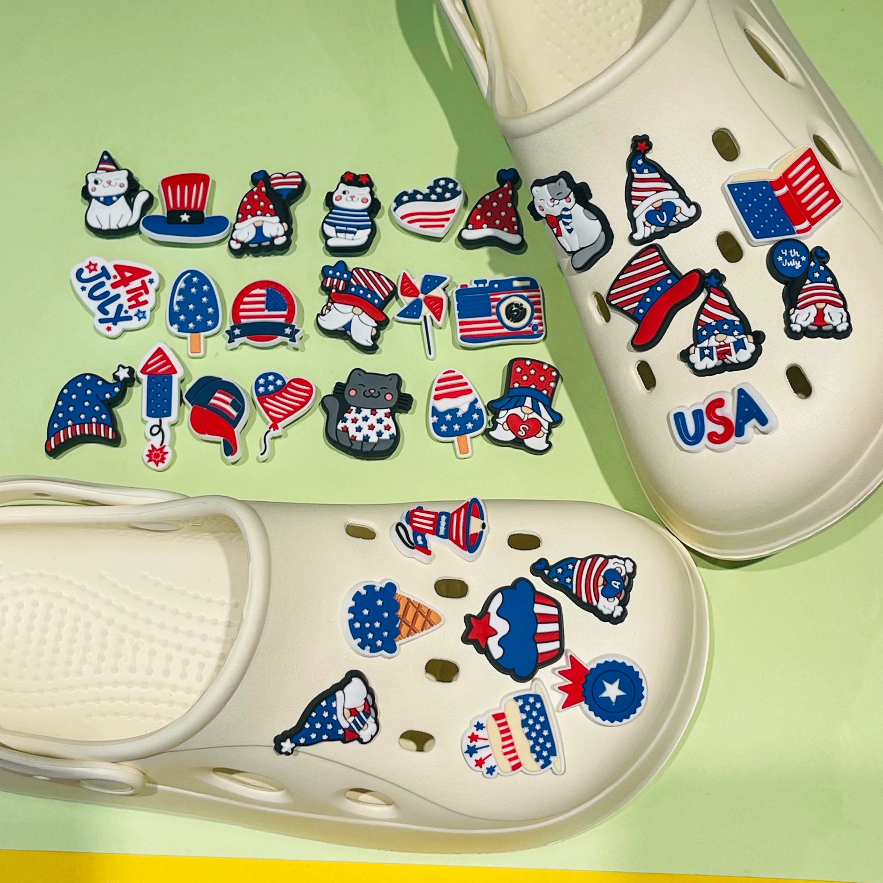 7-33Pcs USA America Independence Day Football Pvc Shoe Charms DIY Backpack Garden Shoes Button Decorations Holiday Present
