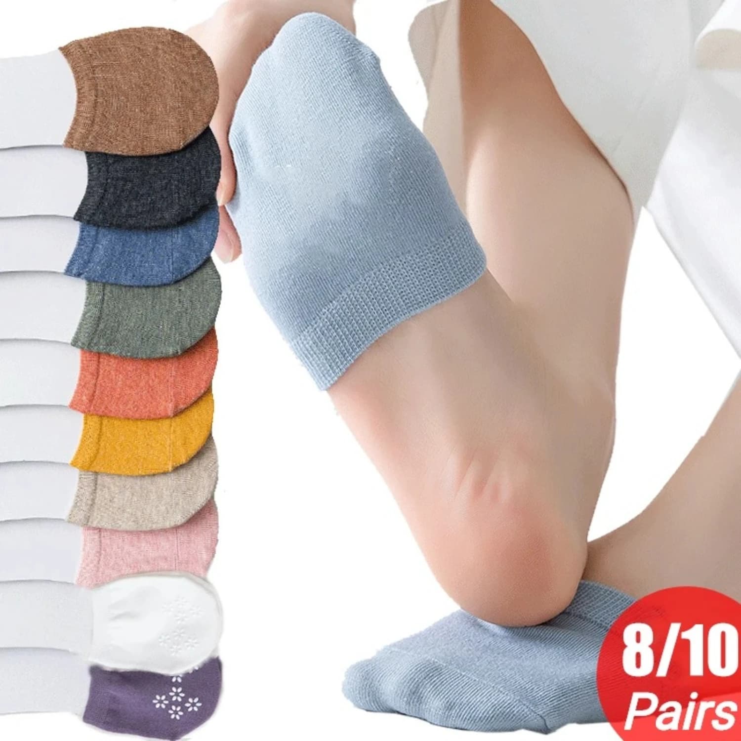 8/10 Invisible Half Socks Women's Front Half Foot Socks Pure Cotton Invisible Boat Socks Silicone Anti slip Half Socks.