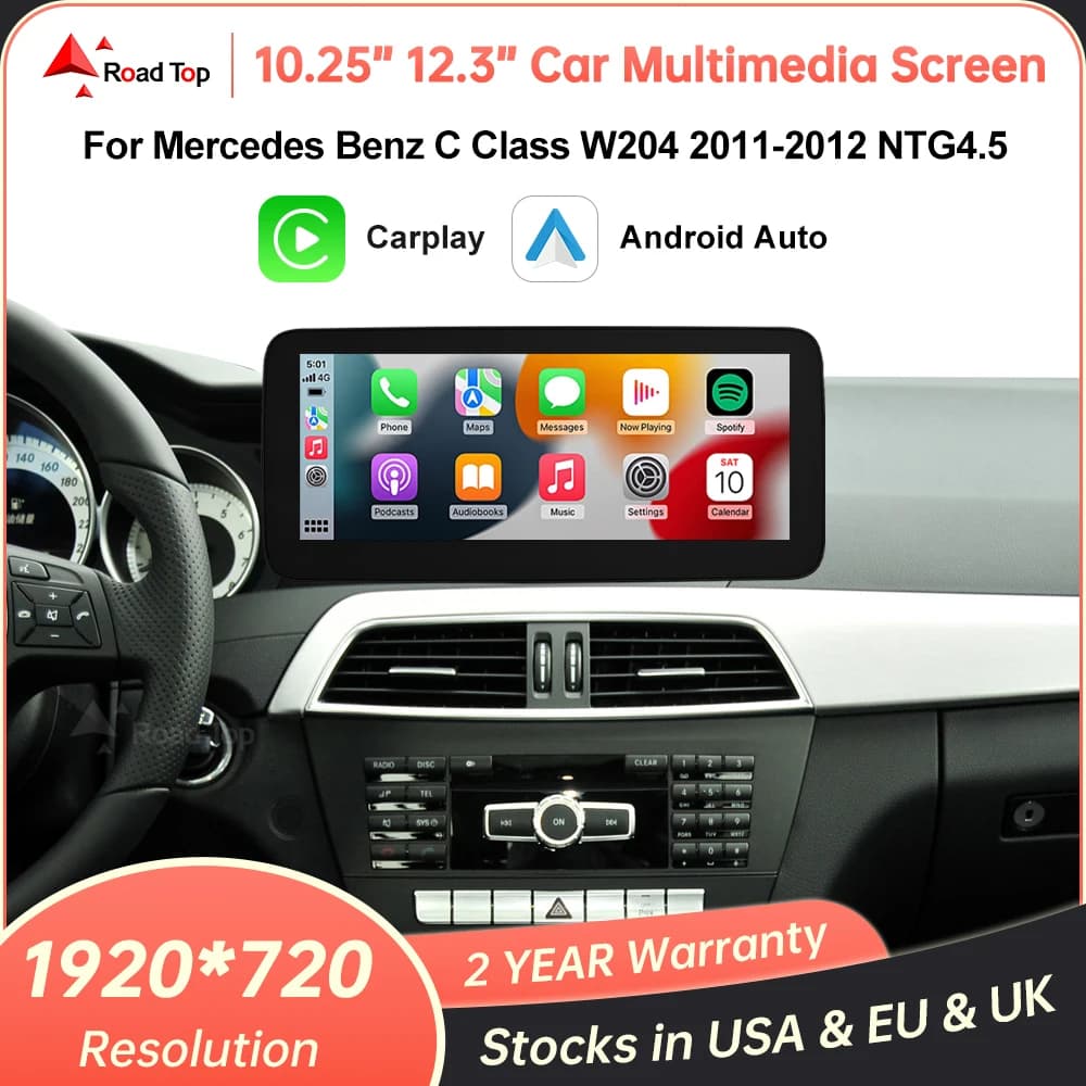 Road Top Wireless CarPlay Android Auto Display multimediale per auto per Mercedes-Benz Classe C W204 2011-2012 NTG4.5 Linux Touch Screen