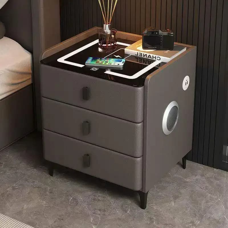 Mobili moderni minimalisti per camera da letto, comodino intelligente in legno massello, ricarica wireless, blocco con impronta digitale, 3 cassetti, armadietto per appartamento