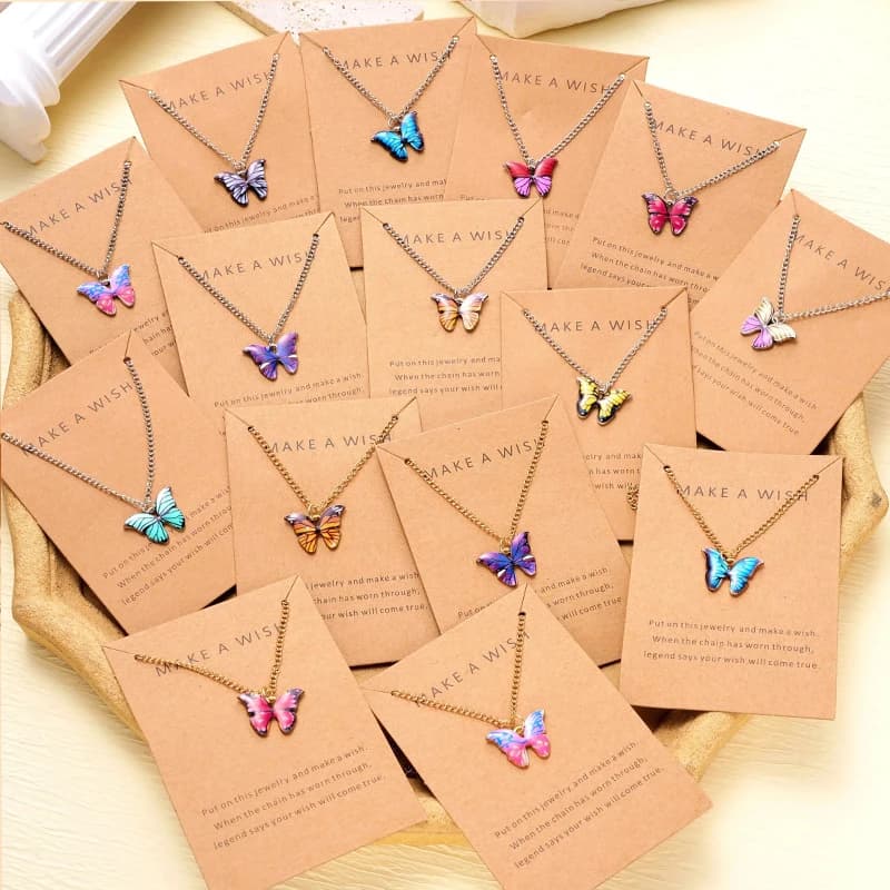 5 Pieces Fashion Boho Colorful Butterfly Necklace Sets For Women Necklace With Korean Style Pendant Wholesale Cute Jewelry Gift 2024 New