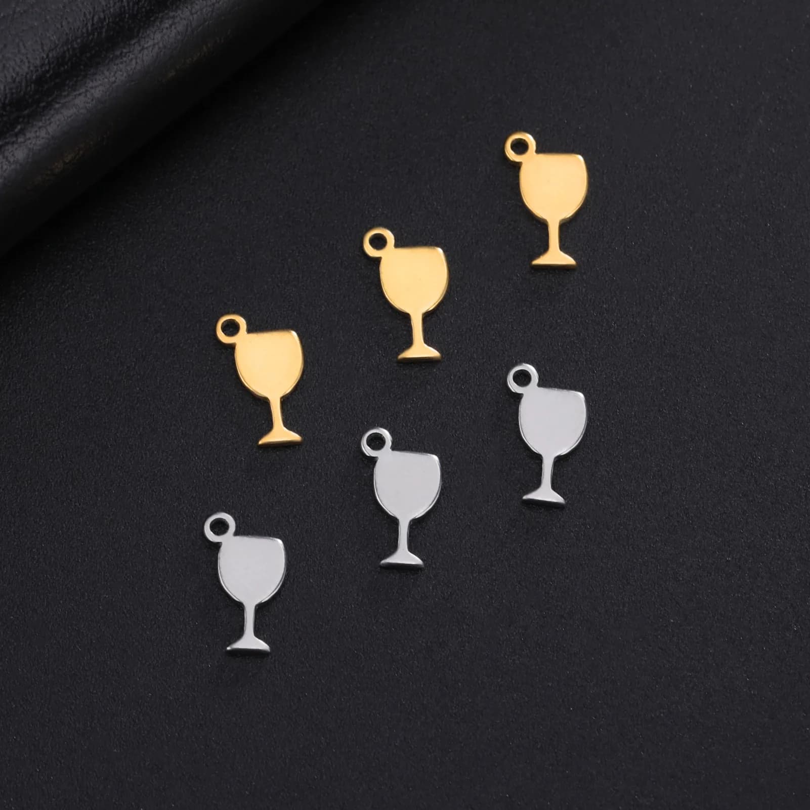 5 ciondoli in vetro con piede alto in acciaio inossidabile, vino rosso, ciondolo fai da te, collana, orecchino, braccialetto, creazione di gioielli, regali