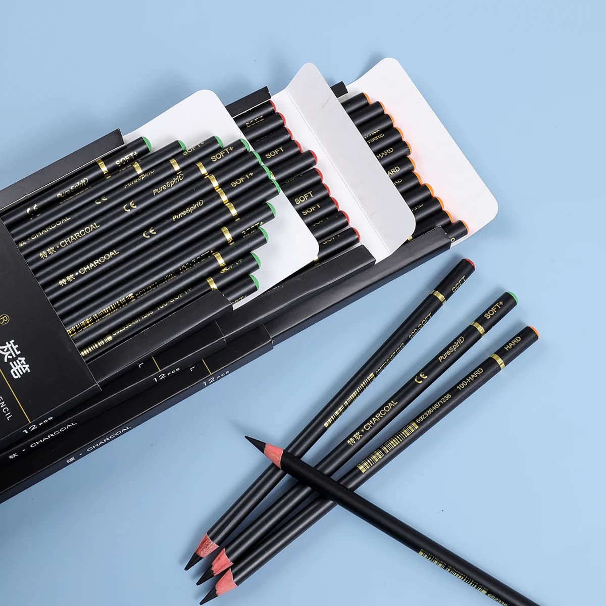 12PCS Professional Charcoal Pencils for Drawing, Sketching, Shading, Artist Pencils for Beginners & Artists