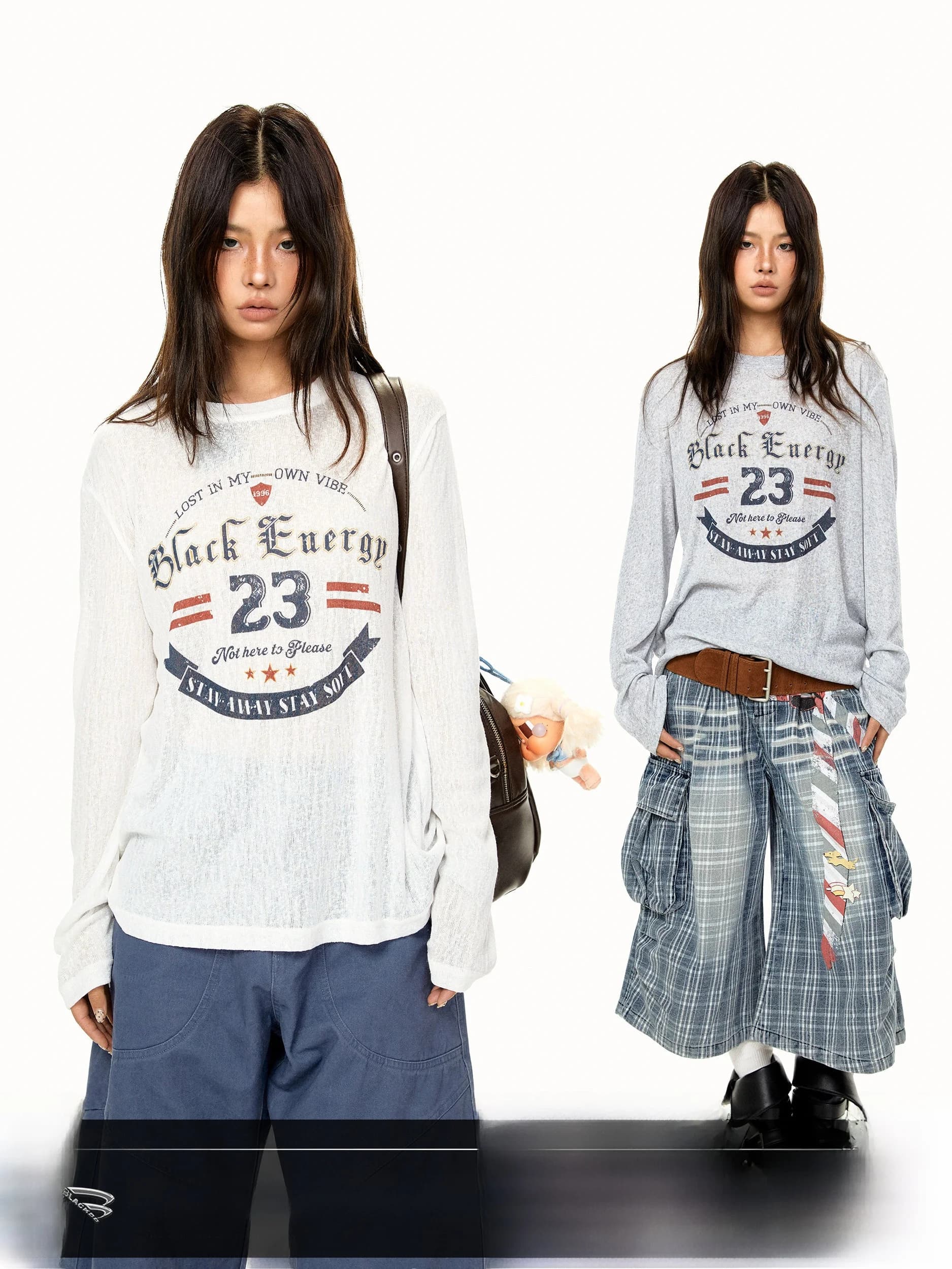 Blackbb American Retro Letter Print Long Sleeve Loose Lightweight T-Shirt Casual Loose Top Trendy Polyester Linen Blend