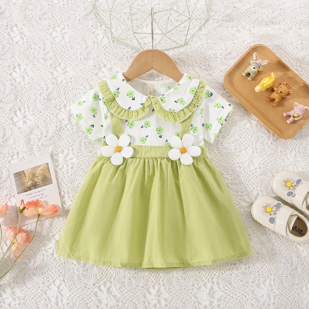 Abito estivo per neonata, colletto per bambola carino, abito in cotone stampato a fiori, regalo di compleanno per bambini