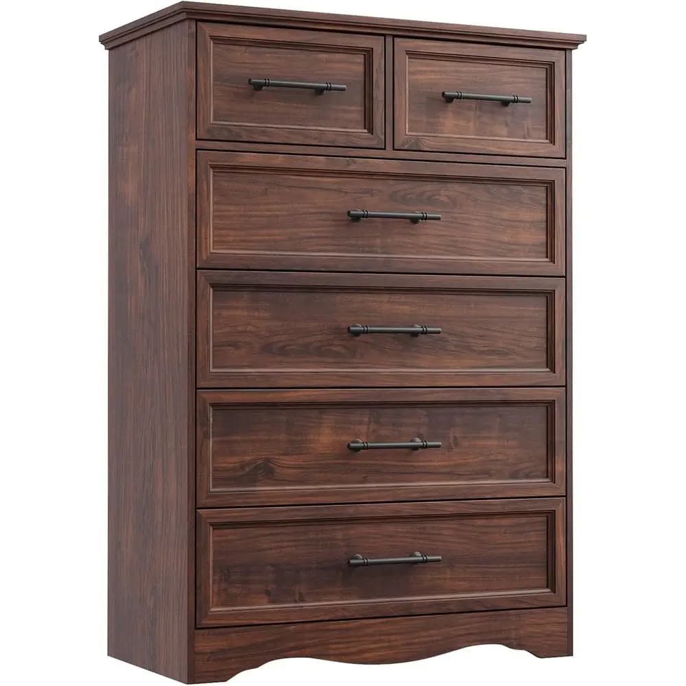 6-Drawer Chest with Brushed Metal Handles, 44 Tall, for Bedroom, Living Room, or Hallway Storage
