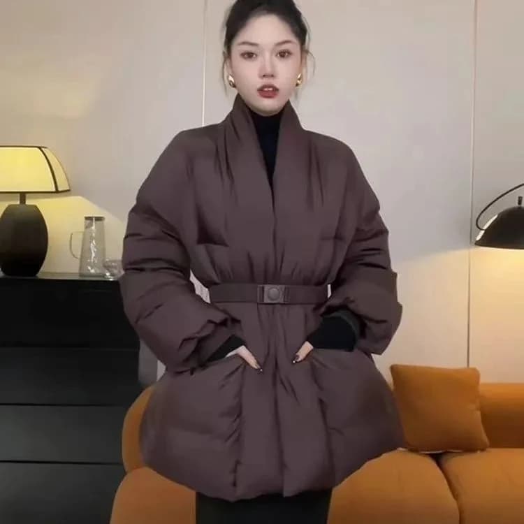 Donne di Inverno Con Scollo A V Imbottiture Giacca di Cotone 2025 Nuove Donne Caldo Addensare Cappotto di Cotone Coreano Cintura In Vita Inverno Outwear Donne Parka Cappotto