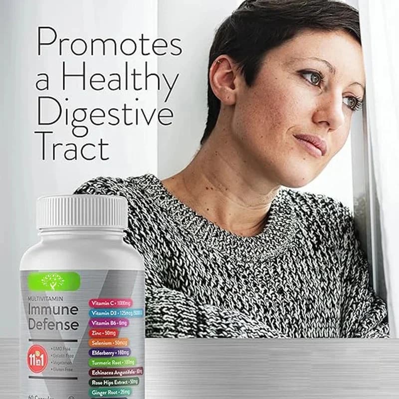Vitamin C, D3, B6, zinc, equinacea, curcuma, rose canine, ginger-11 in 1 Complex vitamin immune defense supplement