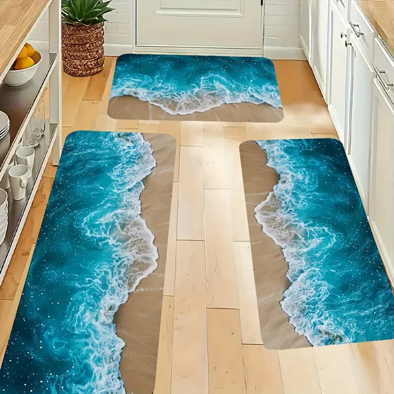 Summer Beach Wave Kitchen Floating Home Decorations Non-slip Kitchen Corridor Balcony Carpets Bathroom Mat Bedroom Door Mat