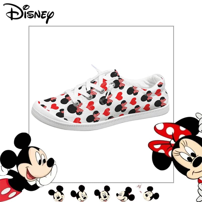 Low canvas shoes with Disney Minnie Mickey Mouse print for women, casual breathable sneakers