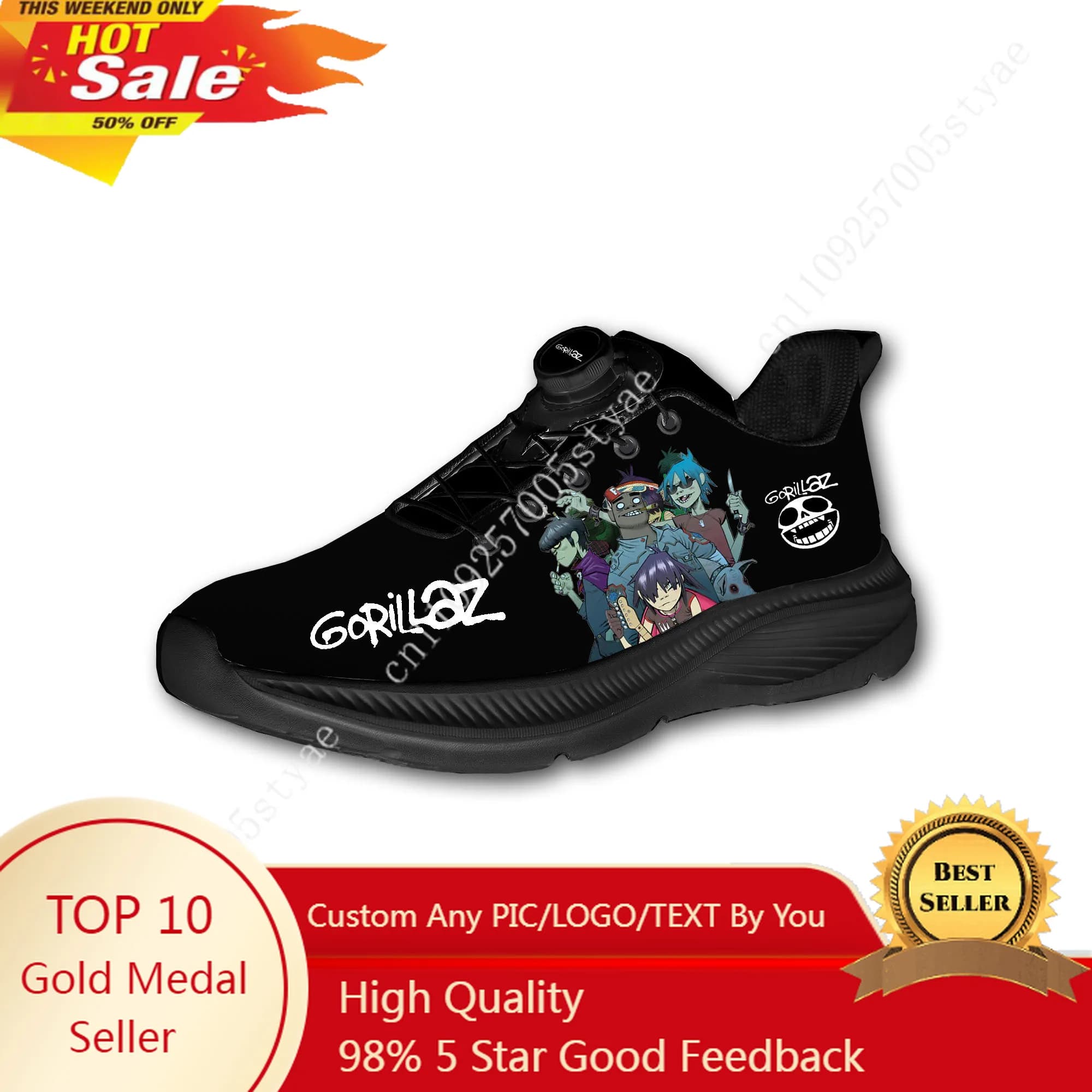 Running shoes Gorillaz Rock Band ChakaKhan for Men and Women, Without Laces with Rotating Closing System, Custom Sports sneaker