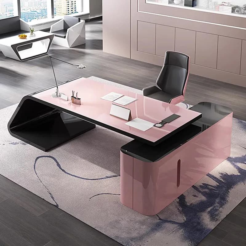 Scrivania dipinta Tavolo da donna semplice ed elegante Tavolo da manager di fascia alta rosa Combinazione creativa di tavolo e sedia da ufficio