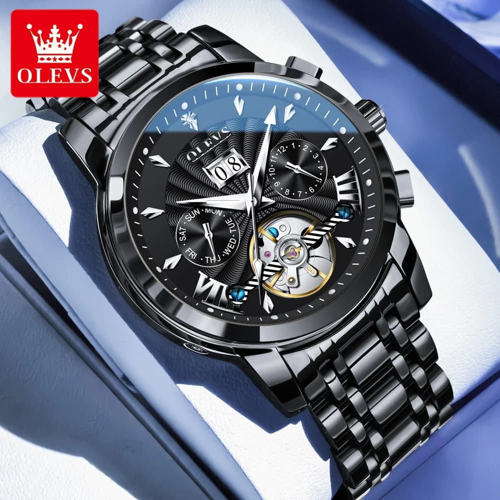 OLEVS 9965 Men's mechanical watches Luminous luxury businessman automatic watch with calendar with original cable