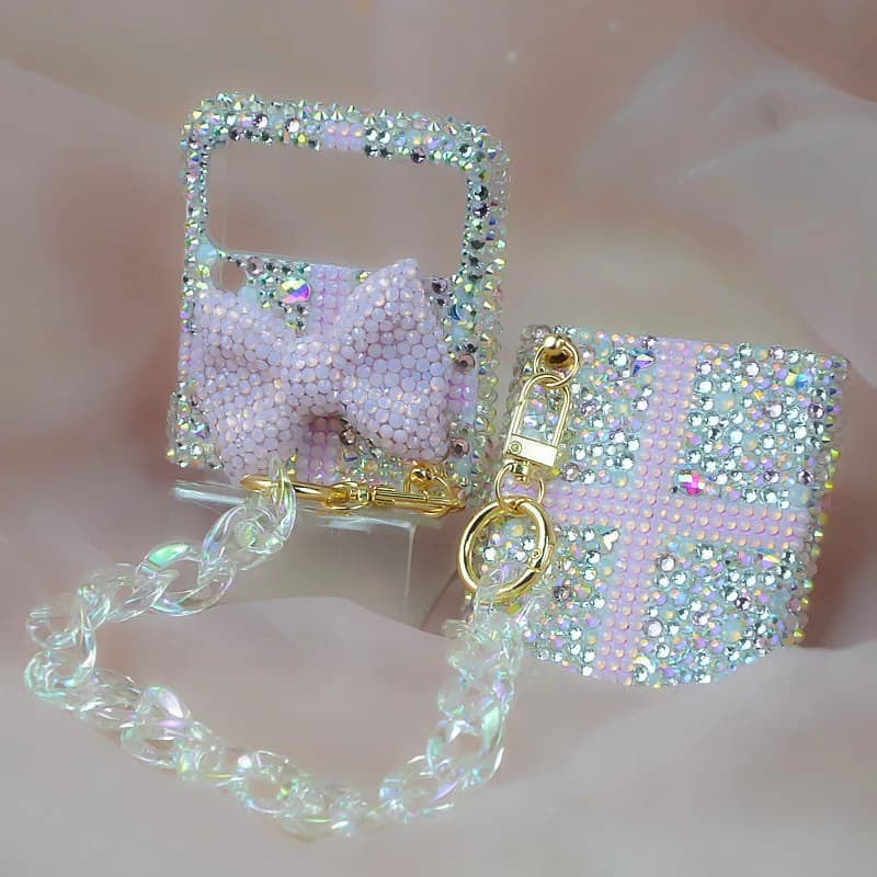 Per Samsung Galaxy Z Flip 7 6 5 4 3 2 5G F7110 F7070 Custodia Protettiva Lusso con Strass Cristallo Lucido e Fiocco di Perle Carino
