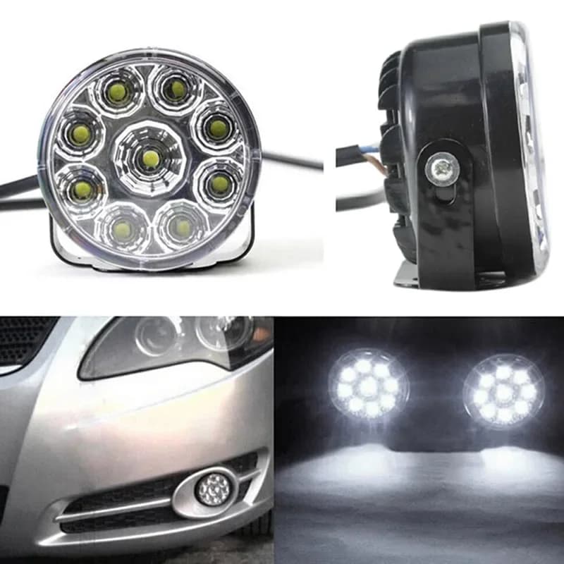 9 LED rotondi luce di marcia diurna fendinebbia per auto lampada di guida diurna 70mm impermeabile antipolvere accessori Coche luci diurne per auto