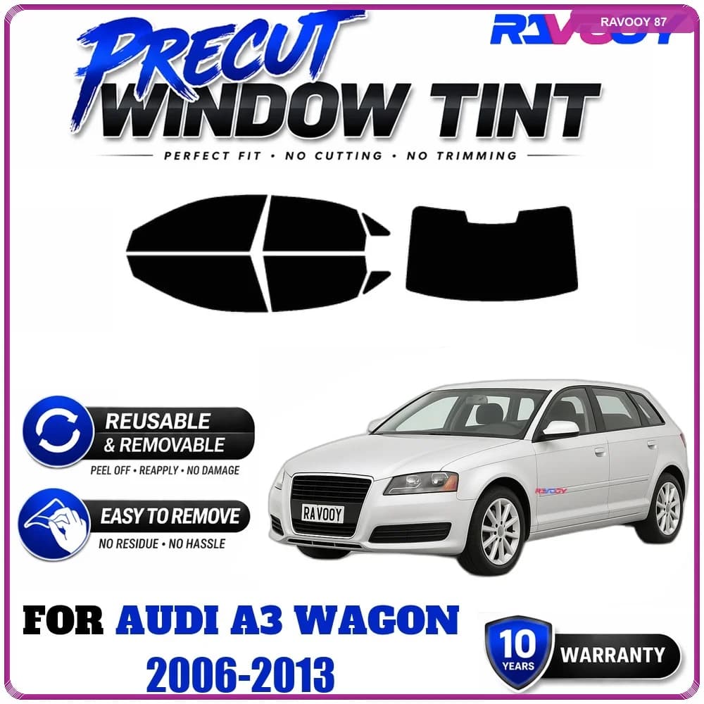 RAVOOY Precut Window Tint, Reusable Removable EPU Film, Custom Fit for Audi A3 Wagon 2006-2013, UV Heat Protection