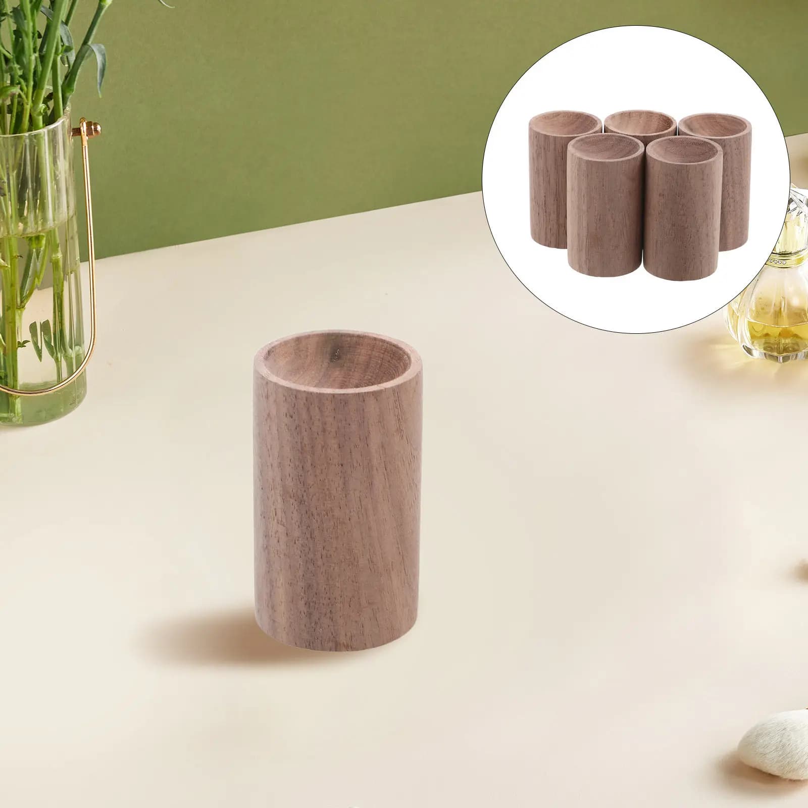 5Pcs Wood Essential Oil Diffuser Small Walnut Wood Aromatherapy Cylinder Passive Diffuser for Home Office Yoga Room Fragrance