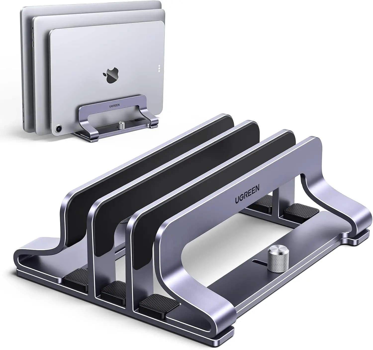 3-Slot Vertical Laptop Stand for Desk, Adjustable up to 17.3 inch, Space Gray