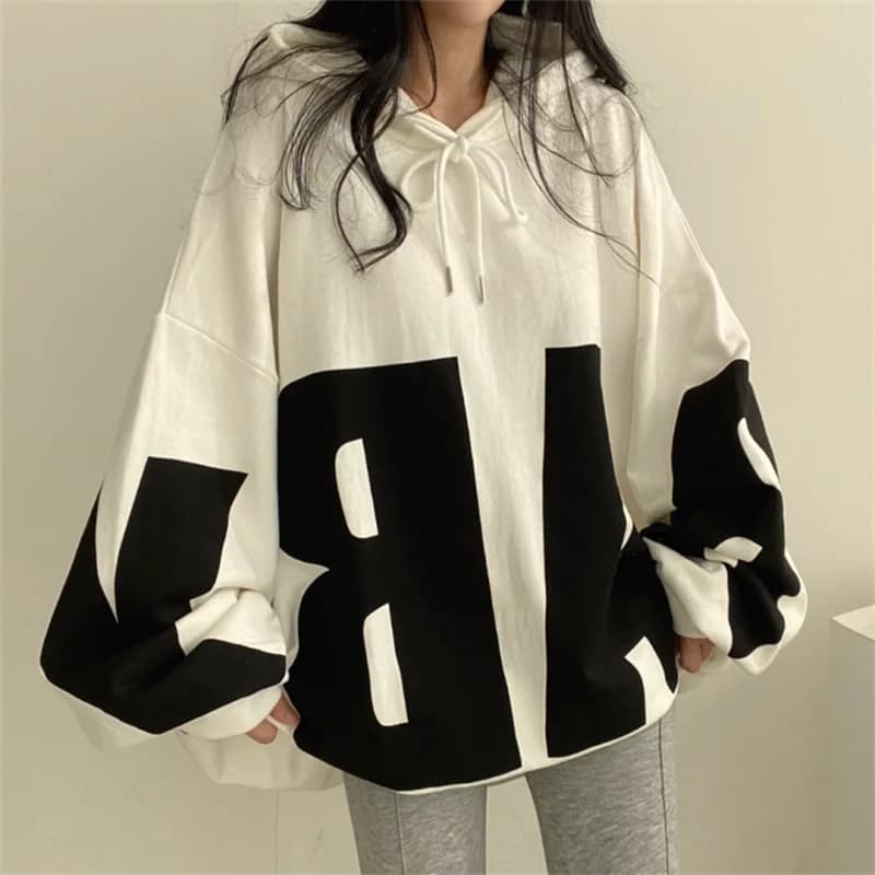 Korean Style Fleece Lined Hoodie Women's Early Autumn Thin Long Sleeve Oversize New Arrival Comfortable Cotton Polyester Blend