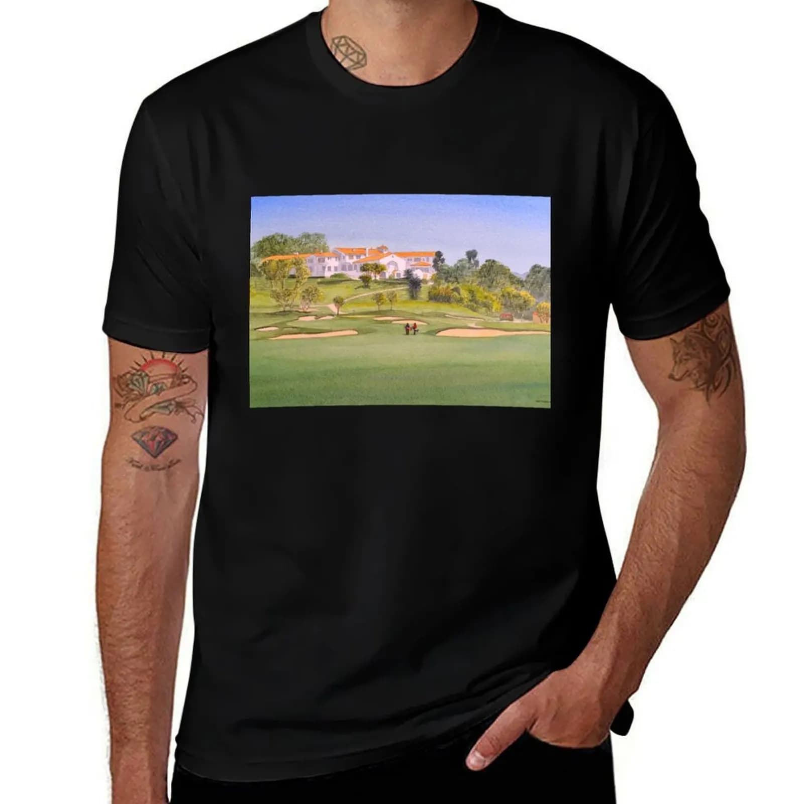 Riviera Pacific Palisades Golf Course Hole 18 T-Shirt Sporty Breathable Short Sleeve T-Shirt