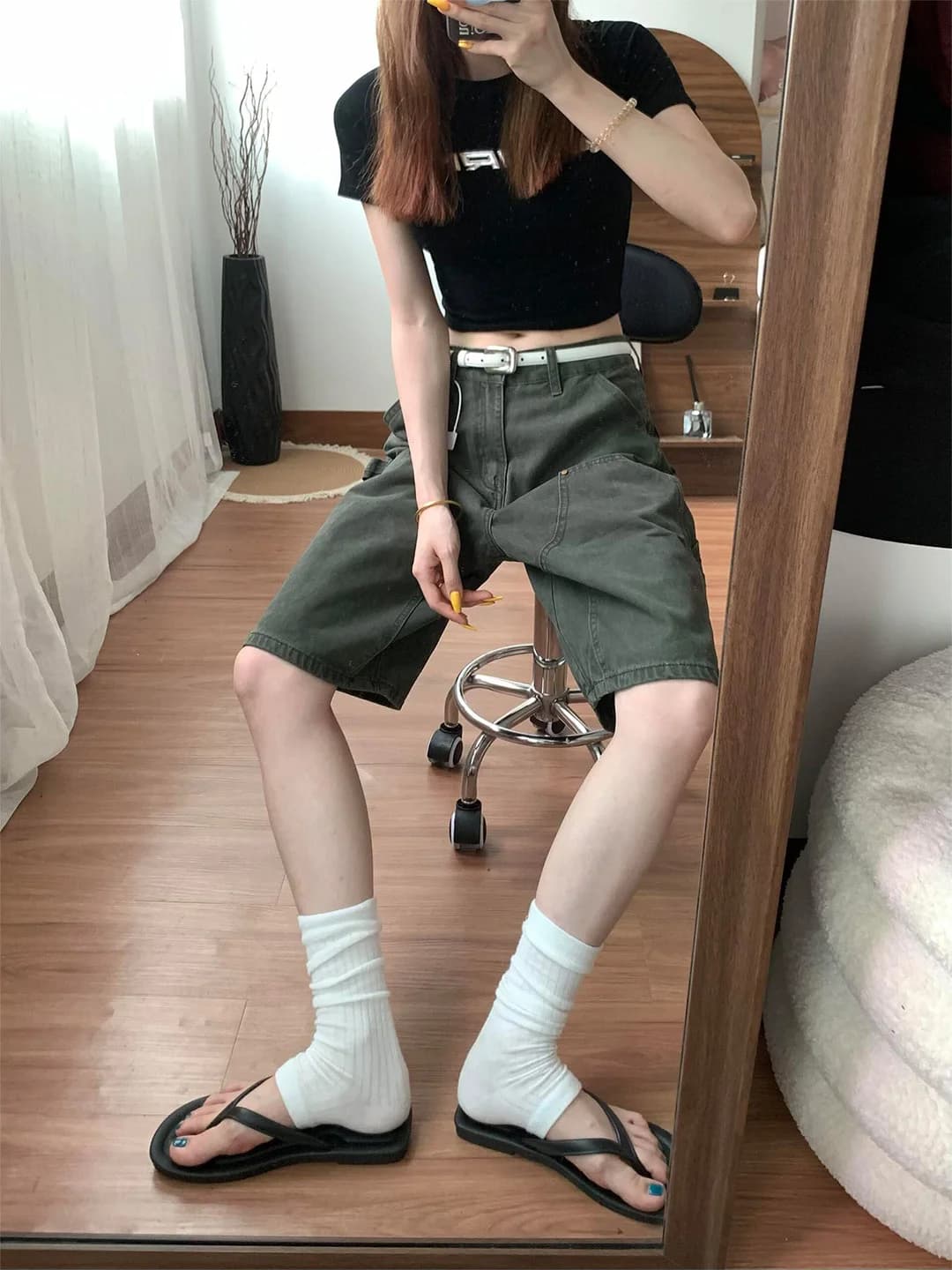 Summer 2026 Slimming Loose Fit American Retro Military Green Denim Jeans High Waist Wide Leg Pants Women's Casual Fashion