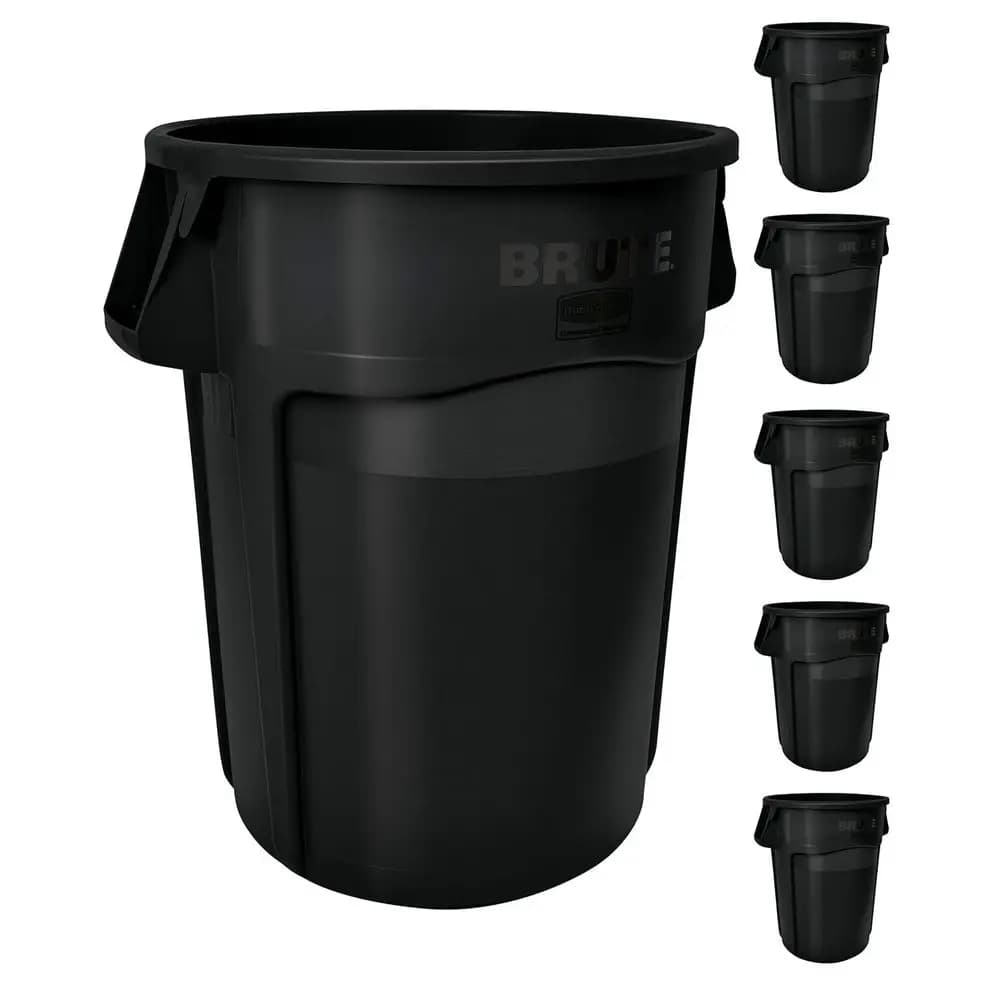 Cestino per Rifiuti BRUTE Resistente con Canali di Ventilazione, 32 Galloni, Nero, per Casa/Garage/Centro Commerciale/Ufficio/Stadio