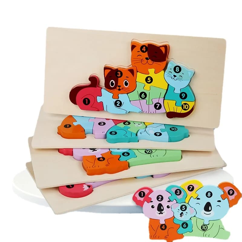 Puzzle in legno per bambini Cartoon Animale Volpe Orso Gatto Kola Puzzle 3D Giochi Giocattoli educativi per l'apprendimento precoce del bambino per bambini